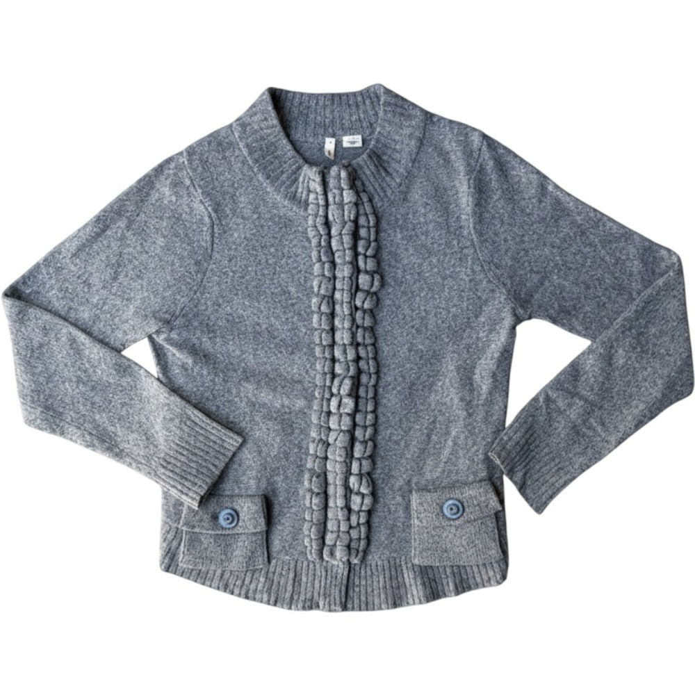 Moth Anthropologie Gray Wool Blend Ruffle Bubble Trim Cardigan Sweater Large